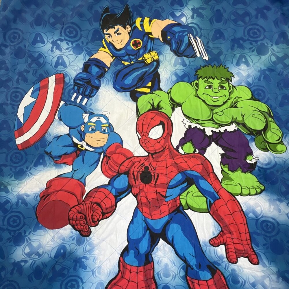 Vintage Y2K Spider-Man & Friends Quilt Blanket Toddler Hulk Wolverine 43x54 Baby